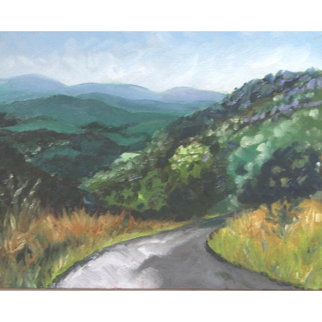 American Americana Landscape Lake Mountains Sunset Impressionism Traditional Blue Yellow Apricot Original Oil Painting by Cleo Plowden For Sale - Image 3 of 4