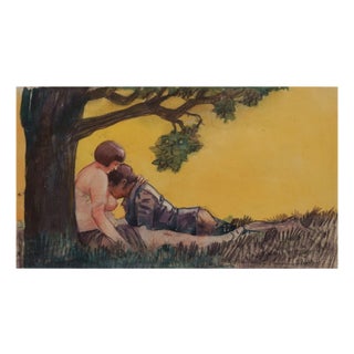 Emil Orlik, Love Scene Under a Tree, 1912, Drawing, Paper, Framed For Sale