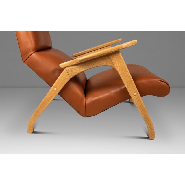 Rare Mid-Century Modern Sculptural Lounge Chair & Ottoman in Oak & Italian Leather in the Manner of Adrian Pearsall, Usa, C. 1960s For Sale - Image 12 of 18