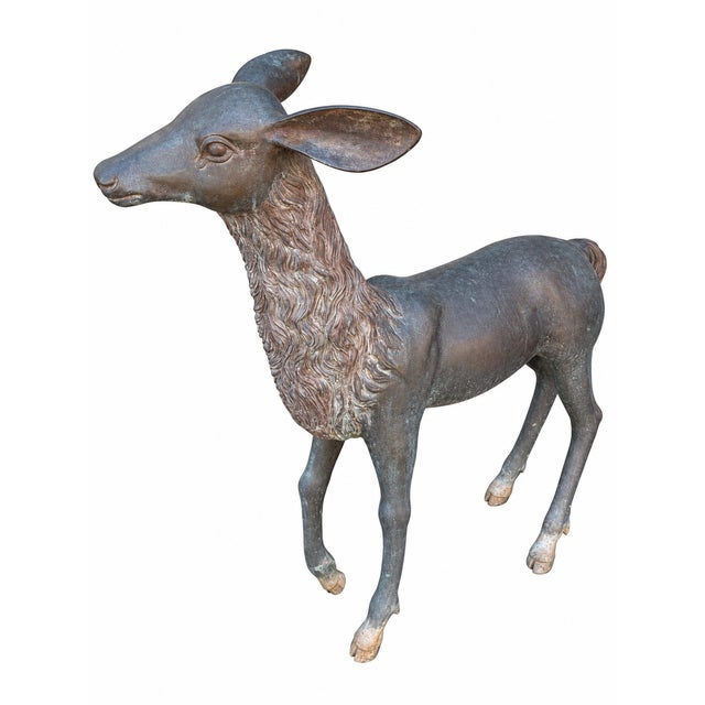 1980s 1980s Bronze Stag and Doe Garden Sculptures, Pair For Sale - Image 5 of 10
