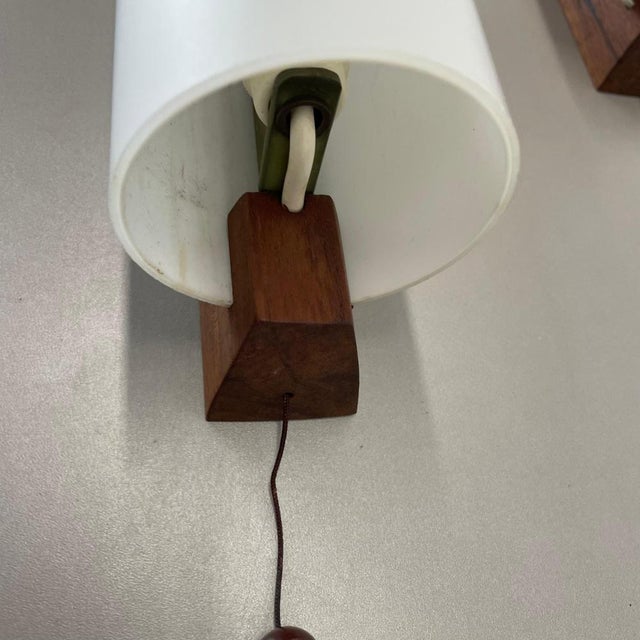 Metal Vintage Satin White Glass and Teak Wall Lights, 1960s, Set of 2 For Sale - Image 7 of 18