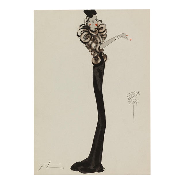 Vintage French Fashion Art Print – Art Deco Woman in Brown, 36" X 48" For Sale