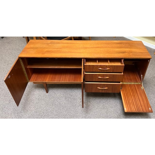 Wood Mid Century Modern Teak Credenza c.1960 Left Side Cabinet W/ Shelf and Drawers. For Sale - Image 7 of 14