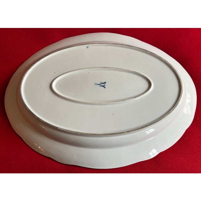 Blue Large 19" Antique 19th Century German Meissen Porcelain Blue and White Floral Platter With Insects For Sale - Image 8 of 10