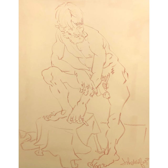 Figurative 1981 John Wolfe Male Nude Drawing For Sale - Image 3 of 3