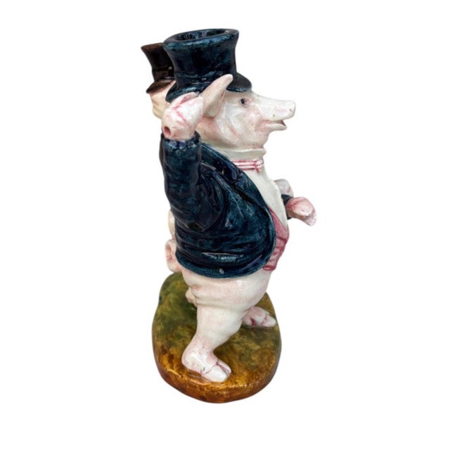 Delphin Massier 19th Century Rare French Majolica Pigs Gentlemen Delphin Massier For Sale - Image 4 of 7