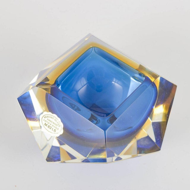 Murano Faceted art glass bowl, 1970s. Heavy geometric bowl in solid Murano crystal glass with layered optical colour in...