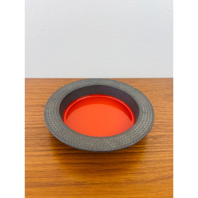 Dansk Vintage 1960s Metal & Orange Enamel Catchall Tray by Longborg Denmark / Danish Modern Style For Sale - Image 4 of 7