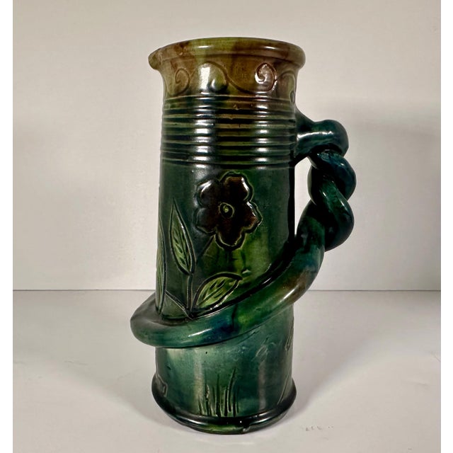 Art Nouveau Belgium Pottery Jug with Twisted Handle For Sale - Image 6 of 10