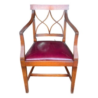 Late 19th Century Regency Style Walnut and Leather Arm Chair For Sale