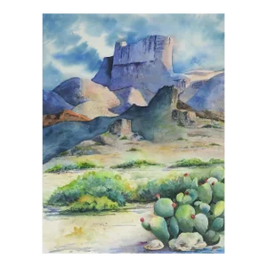 Vintage Desert Rock Formation Landscape Watercolor Painting