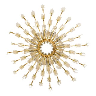 Crystal and Gilded Brass Ceiling Light by Oscar Torlasco for Stilkronen, 1970s For Sale