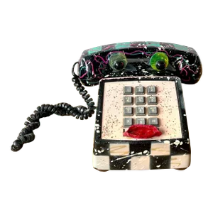 1990s Postmodern Original Signed Hollis Fingold Painted Telephone “Phoneys” Sculpture
