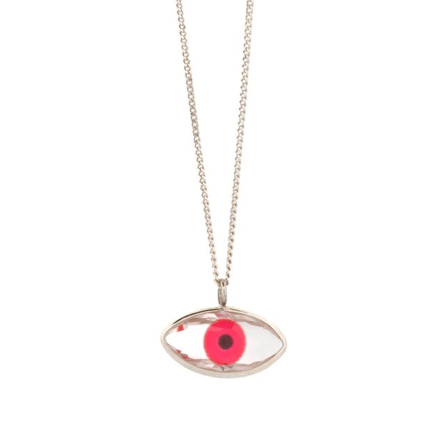 Red Evil Eye Pendant Positive Energy Sterling Silver Necklace For Sale - Image 4 of 7