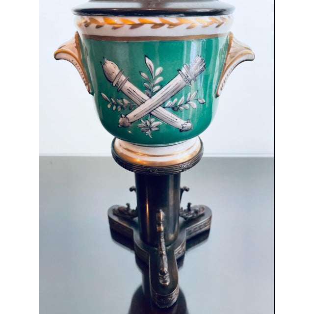 1920s Art Nouveau Porcelain Jardinieres Table Lamps Decorated Bronze Dolphins For Sale - Image 4 of 14