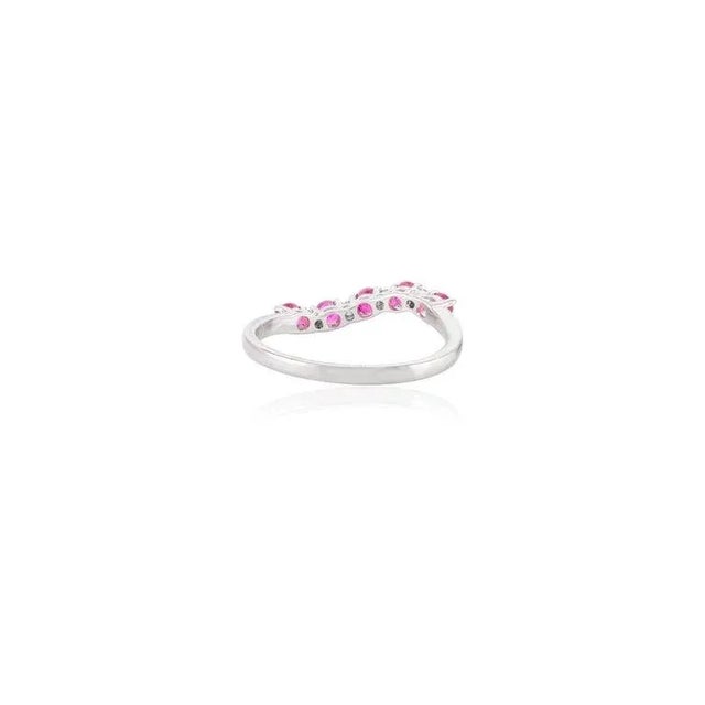 14k White Gold Ruby Stackable Curved Band Ring With Diamonds Size 7 For Sale - Image 4 of 10