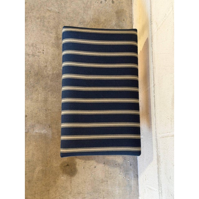 Blue Blue Striped Upholstered Oak Ottoman Danish Mid-Century Modern 1970s For Sale - Image 8 of 9