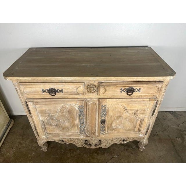 French 18th C. French Carved Buffet With Distressed Painted Finish For Sale - Image 3 of 18