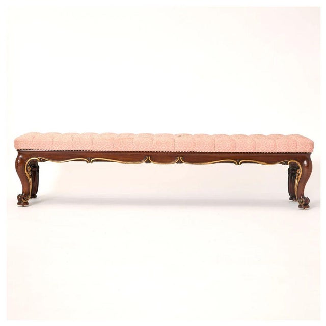 Traditional Regency Style Tufted Upholstered Parcel Gilt Mahogany Bench For Sale - Image 3 of 4