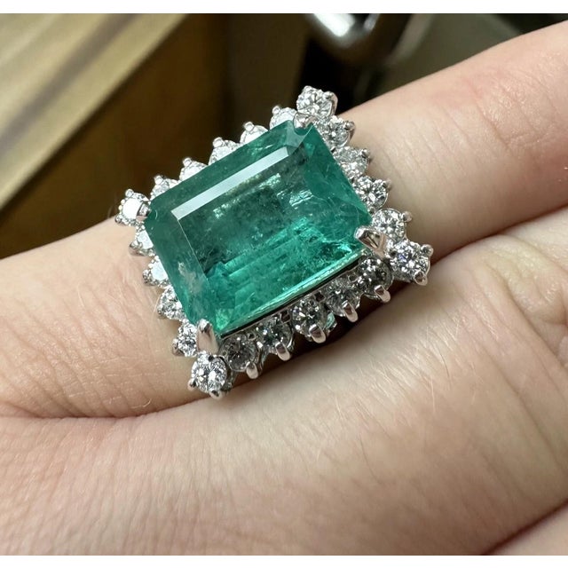 Certified! 10.88Ct Natural Emerald & Diamond 14k Solid White Gold Ring ...