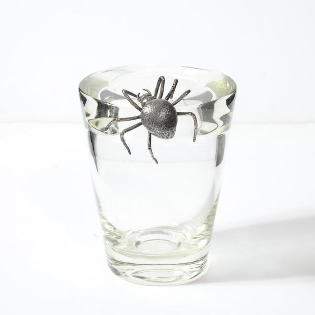 Traditional Aesthetic Movement Silver Spider Sculpture Crystal Vase Signed Leerdam Crystal For Sale - Image 3 of 15
