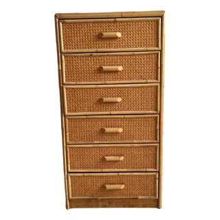 Vintage Chest of Drawers in Cane and Bamboo, 1970s For Sale