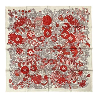 NWT Hermes Cache Cache Fleur Scarf 90 Blanc Rouge Rose For Sale