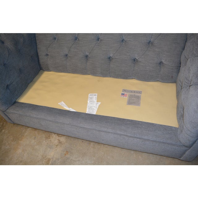 Pottery Barn Pottery Barn Gray Tweed Look Tufted Chesterfield Loveseat Sofa Couch Rolled Arms For Sale - Image 4 of 15
