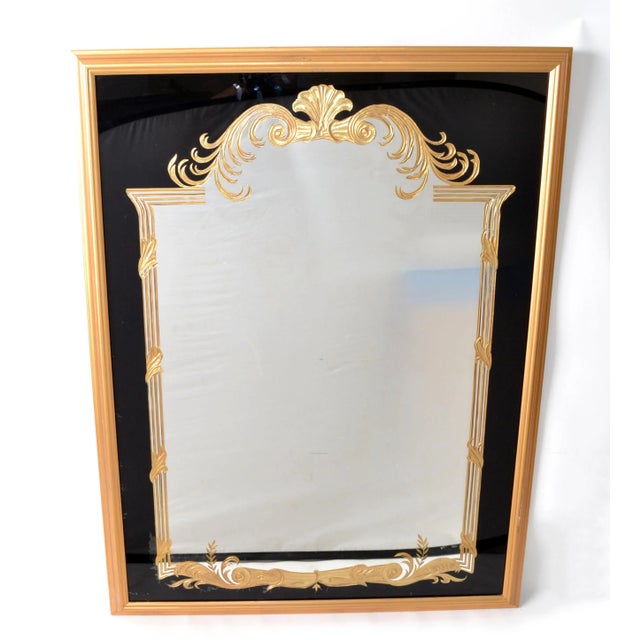 1930 Gold Encrusted Etching French Style Hand Carved Gilt Wall Mirror For Sale - Image 12 of 13