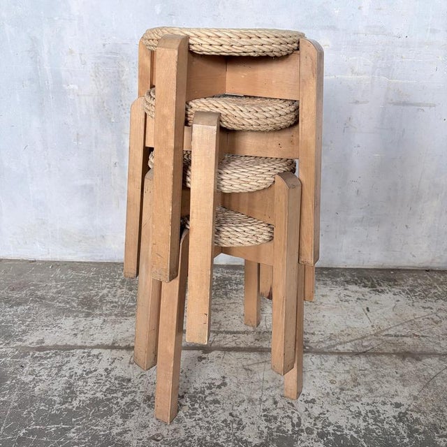 Contemporary Mid-Century Modern Stackable Rush Woven Stools, 1960s, Set of 4 For Sale - Image 3 of 10