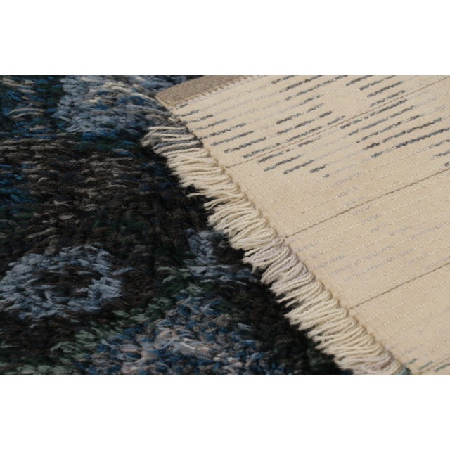 Textile Vintage Swedish Rya Rug With Teal and Cream Abstract Pattern - Rug & Kilim For Sale - Image 7 of 9