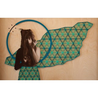 Diana by Jodie Herrera | Oil on Wood Portrait of a Woman with Geometric Background For Sale