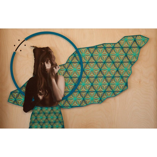Diana by Jodie Herrera | Oil on Wood Portrait of a Woman with Geometric Background For Sale