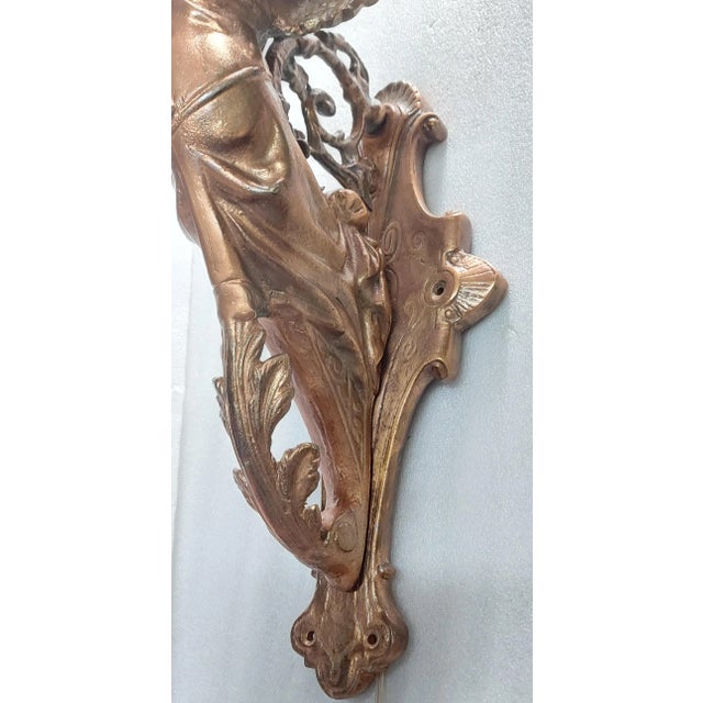 1940s Vintage Art Nouveau Deco Mermaid Wall Sconces Fixture Lamp For Sale - Image 5 of 7