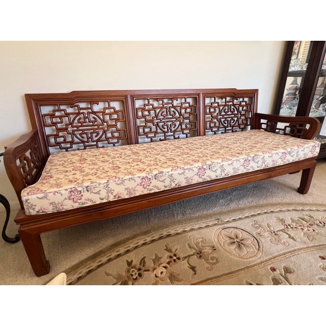 1950s Authentic Chinese Ming Style Hand Carved Rosewood Bench Sofa For Sale - Image 9 of 10