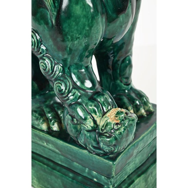 Large Antique Chinese Glazed Green Ceramic Lion Foo Dog, Early 20th Century For Sale - Image 13 of 16