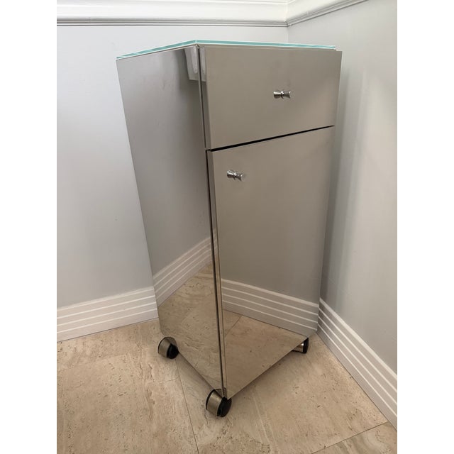 Waterworks Metal Cabinet on Casters With Glass Top For Sale In Miami - Image 6 of 7
