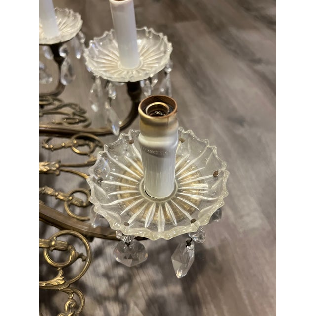 Brass Antique Pressed Brass Chandelier With Crystal Ornaments and Grape Bunch Finial For Sale - Image 8 of 18