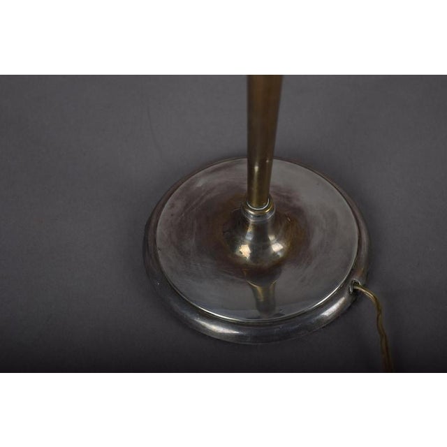 Vintage Brass Table Lamp, Worn Silver-Tone Finish, Pleated Shade, 1940s For Sale - Image 4 of 7