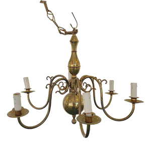 Brass-Plated Metal Chandelier with Arms, 1900s