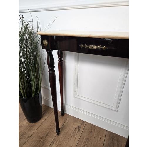 Mid-Century Italian Wood Brass Wall Console Table with Marble Top, 1950s For Sale - Image 8 of 10