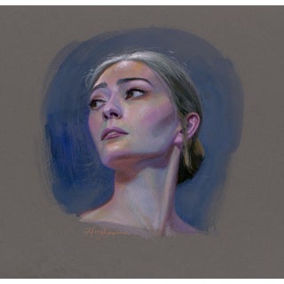 McKenna by Primary Hughes | Gouache and colored pencil on paper Portrait of a woman looking upwards For Sale
