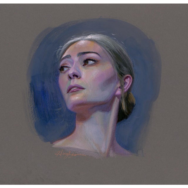 McKenna by Primary Hughes | Gouache and colored pencil on paper Portrait of a woman looking upwards For Sale