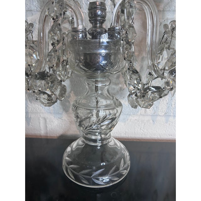 Pair of Vintage Crystal Girandoles/Chandelier Lamps For Sale - Image 11 of 12