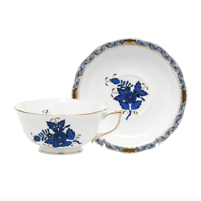Herend Chinese Bouquet Black Sapphire Tea Cup and Saucer For Sale - Image 9 of 9
