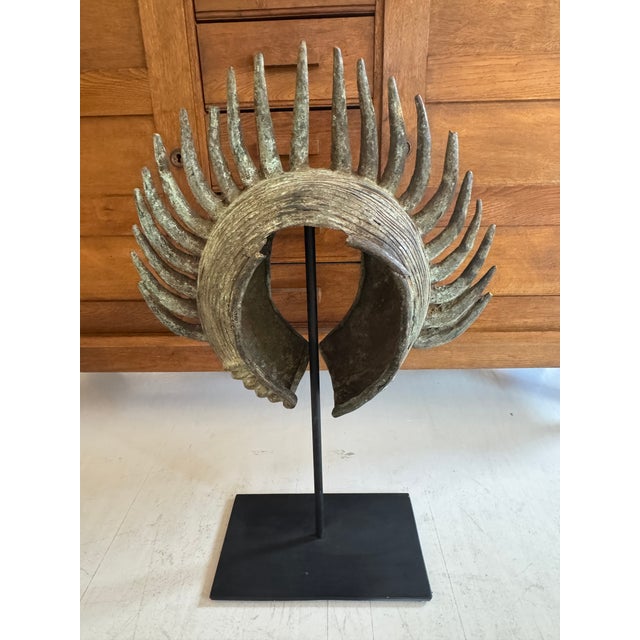 African Vintage African Headress Currency Piece on Custom Stand For Sale - Image 3 of 12