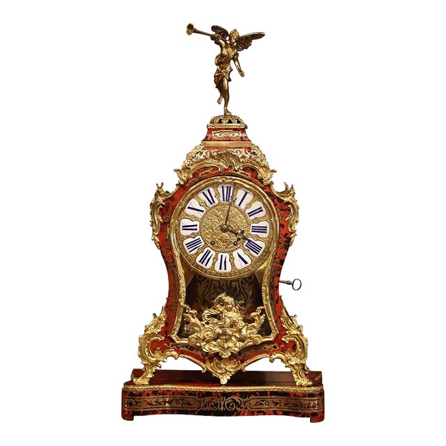 Mid 20th Century French Tortoiseshell and Bronze Boulle Mantel Clock on Base For Sale