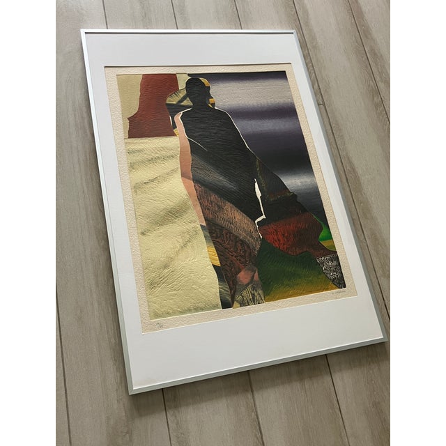 Excellent carborundum mezzotint etching by listed French artist, Geneviève Hugon. Printed on highly textured handmade...