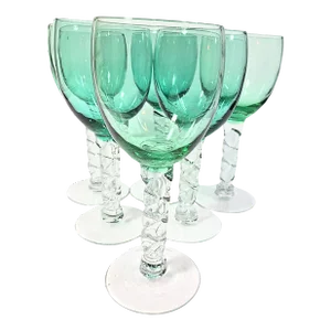 Handblown Green Twist Goblets- Set of Six
