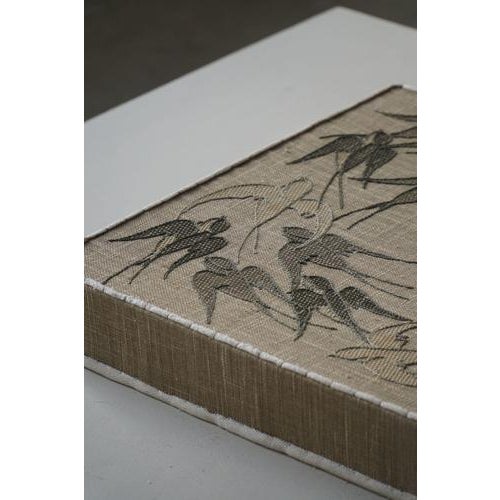 Textile Mid-20th Century Ceiling Lamp with Embroidered Fabric Shade with Swallow Motif, 1950s For Sale - Image 7 of 14